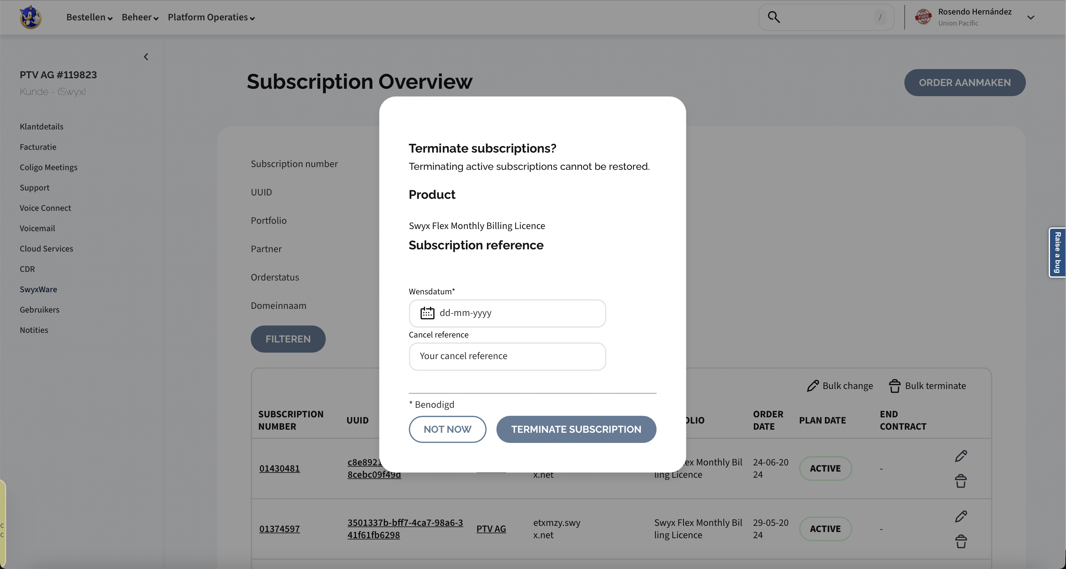 Terminate subscription